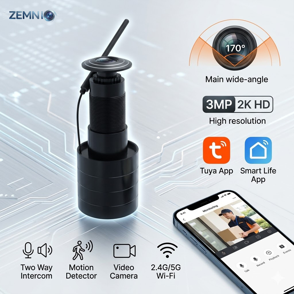ZEMNIO 2K 3MP Smart Door Peeph - Smart Doorbell Wired review and price